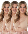 Bestform Unlined Cotton Stretch T-Shirt Bra with Underwire 3 Pack - Sand Bras 