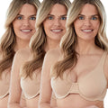 Bestform Unlined Cotton Stretch T-Shirt Bra with Underwire 3 Pack - Sand