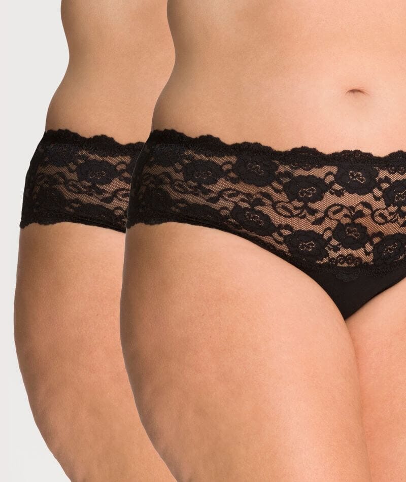 Ava & Audrey Greta Lace and Cotton Brief (2 Pack) - Black Knickers 