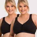 Ava & Audrey Faye Cotton Wire-free Support Bra 2 Pack - Black