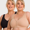 Ava & Audrey Hannah Cotton Wire-Free Front Opening Bra 2 Pack - Black/Frappe