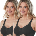 Bestform Satin Trim Wire-Free Cotton Bra With Unlined Cups 2 Pack - Black