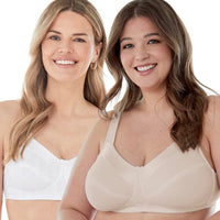 Bestform Satin Trim Wire-Free Cotton Bra With Unlined Cups 2 Pack - Nude/White