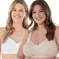 Bestform Satin Trim Wire-Free Cotton Bra With Unlined Cups 2 Pack - Nude/White