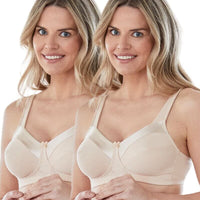 Bestform Satin Trim Wire-Free Cotton Bra With Unlined Cups 2 Pack - Nude