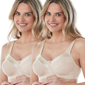 Bestform Satin Trim Wire-Free Cotton Bra With Unlined Cups 2 Pack - Nude