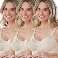 Bestform Satin Trim Wire-Free Cotton Bra With Unlined Cups 3 Pack - Nude