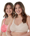 Bestform Satin Trim Wire-Free Cotton Bra With Unlined Cups 2 Pack - Dark Pink/Nude Bras 