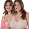 Bestform Satin Trim Wire-Free Cotton Bra With Unlined Cups 2 Pack - Dark Pink/Nude