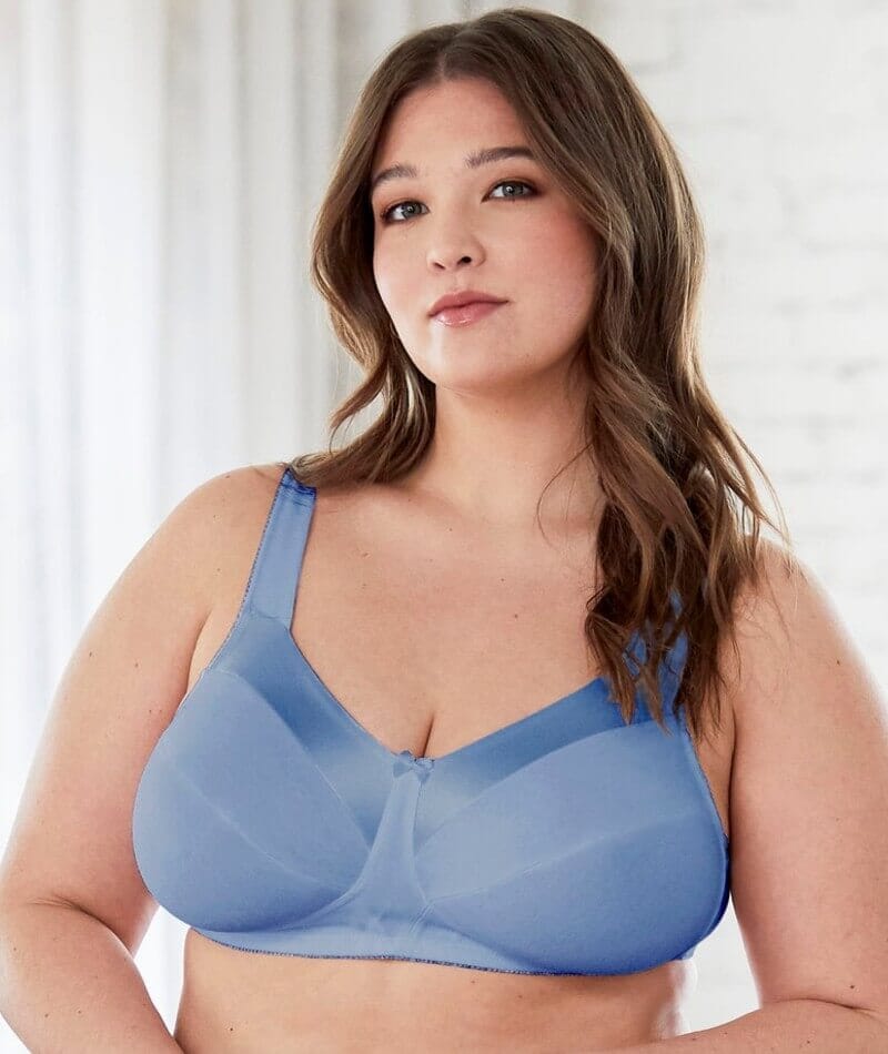 Bestform Satin Trim Wire-Free Cotton Bra With Unlined Cups - Periwinkle Blue Bras 