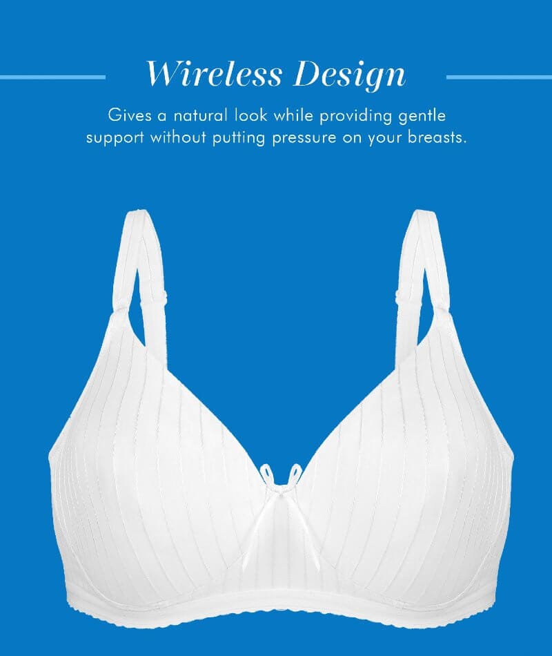 Bestform Striped Wire-Free Cotton Bra With Lightly Lined Cups - White -  Curvy