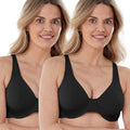 Bestform Unlined Cotton Stretch T-Shirt Bra with Underwire 2 Pack - Black