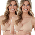 Bestform Unlined Cotton Stretch T-Shirt Bra with Underwire 2 Pack - Sand