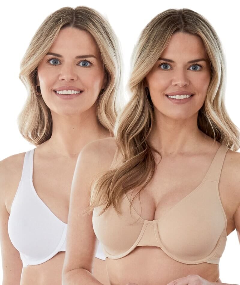 Bestform Unlined Cotton Stretch T-Shirt Bra with Underwire 2 Pack - Sand/White Bras 