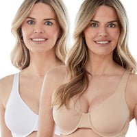 Bestform Unlined Cotton Stretch T-Shirt Bra with Underwire 2 Pack - Sand/White