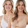 Bestform Unlined Cotton Stretch T-Shirt Bra with Underwire 2 Pack - Sand/White