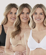 Bestform Unlined Cotton Stretch T-Shirt Bra with Underwire 3 Pack- Black/Sand/White Bras 