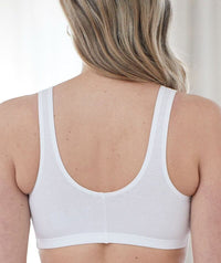 Bestform Unlined Wire-free Cotton Stretch Sports Bra with Front Closure - White Bras 