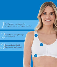 Bestform Unlined Wire-free Cotton Stretch Sports Bra with Front Closure - White Bras 