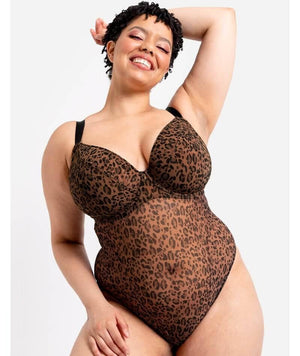 Curvy Kate Cool Cat Plunge Bodysuit - Leopard Brown Bodysuits & Basques 