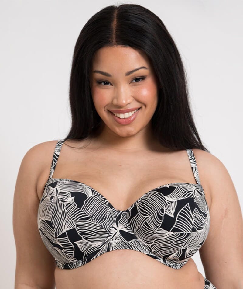 Curvy Kate Ripple Reef Balcony Bikini Top - Black Print Swim 