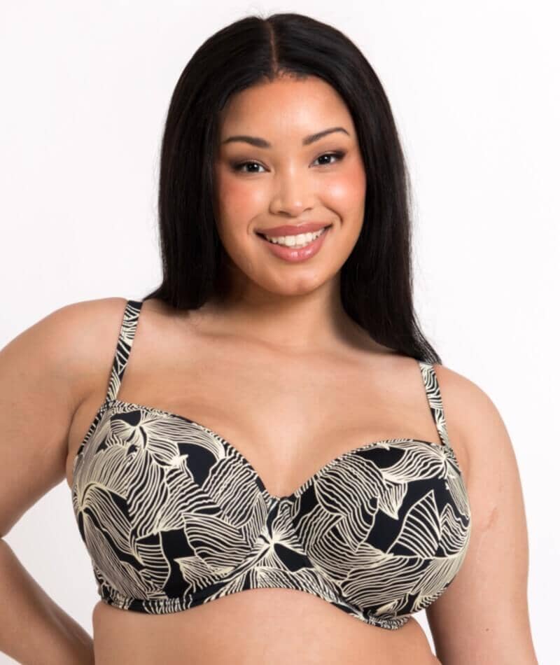 Curvy Kate Ripple Reef Balcony Bikini Top - Black Print Swim 