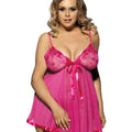 Curvy Mesh & Lace Cup Babydoll Nightdress with G-String - Pink