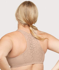 Glamorise Front-Closure Cotton T-Back Wire-Free Comfort Bra - Cafe Bras 