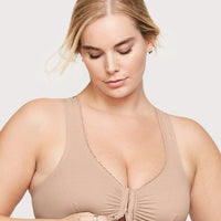 Glamorise Front-Closure Cotton T-Back Wire-Free Comfort Bra - Cafe