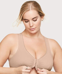 Glamorise Front-Closure Cotton T-Back Wire-Free Comfort Bra - Cafe Bras 