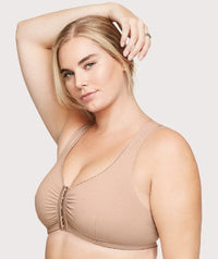 Glamorise Front-Closure Cotton T-Back Wire-Free Comfort Bra - Cafe Bras 