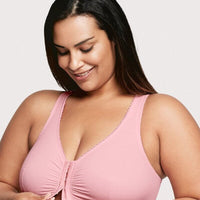 Glamorise Front-Closure Cotton T-Back Wire-Free Comfort Bra - Pink Blush