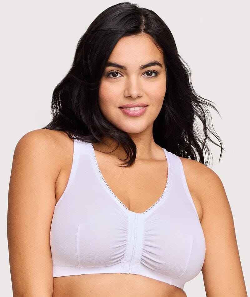 Exquisite Form Fully Front Close Wire-free Cotton Posture Bra With Lace -  White