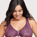 Glamorise Lacey T-Back Front-Closure WonderWire Bra - Plum