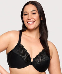 Glamorise Front-Closure T-Back WonderWire Bra - Black Bras 