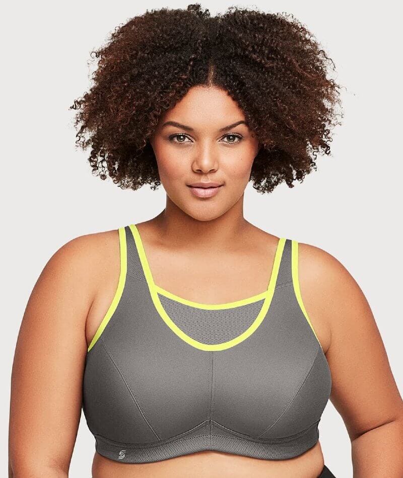 Glamorise No Bounce Camisole Wire Free Sports Bra Gray Yellow Curvy