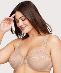 Glamorise WonderWire Front-Closure Stretch Lace Bra - Cafe Bras 