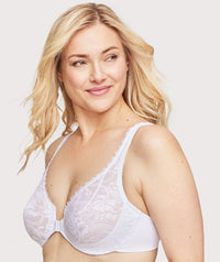 Glamorise WonderWire Front-Closure Stretch Lace Bra - White Bras 