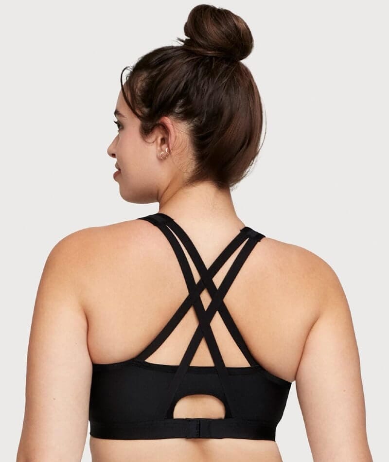 Glamorise Zip Up Front-Closure Wire-Free Sports Bra - Black Bras 