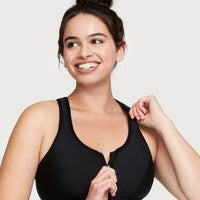 Glamorise Zip Up Front-Closure Wire-Free Sports Bra - Black