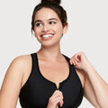 Glamorise Zip Up Front-Closure Wire-Free Sports Bra - Black