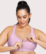 Glamorise Zip Up Front-Closure Wire-Free Sports Bra - Lavender Bras 