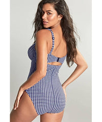 Panache Swimwear Gingham Paloma Balconnet Underwire One Piece Swimsuit - Navy Gingham Swim 