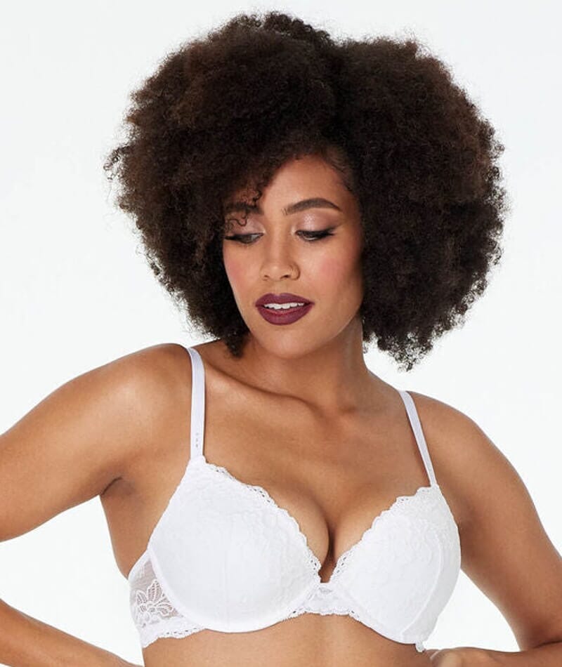 Pleasure State My Fit Lace Graduated Push-Up Plunge Bra - White Bras 