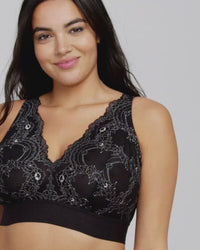 Glamorise Bramour Lexington Lace Plunge Wire-Free  Bralette - Cappuccino