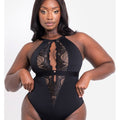 Scantilly Indulgence Stretch Lace Bodysuit - Black/Latte