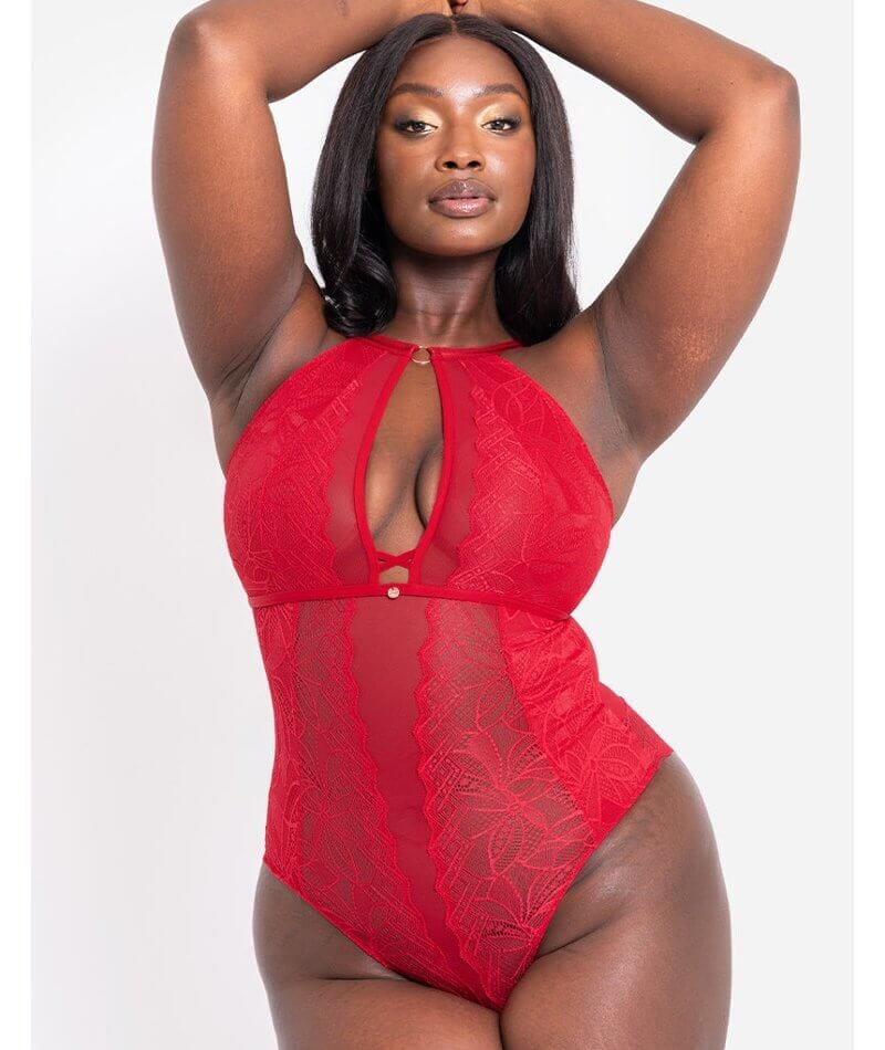 Scantilly Opulence Stretch Lace Bodysuit - Ruby Red Bodysuits & Basques 