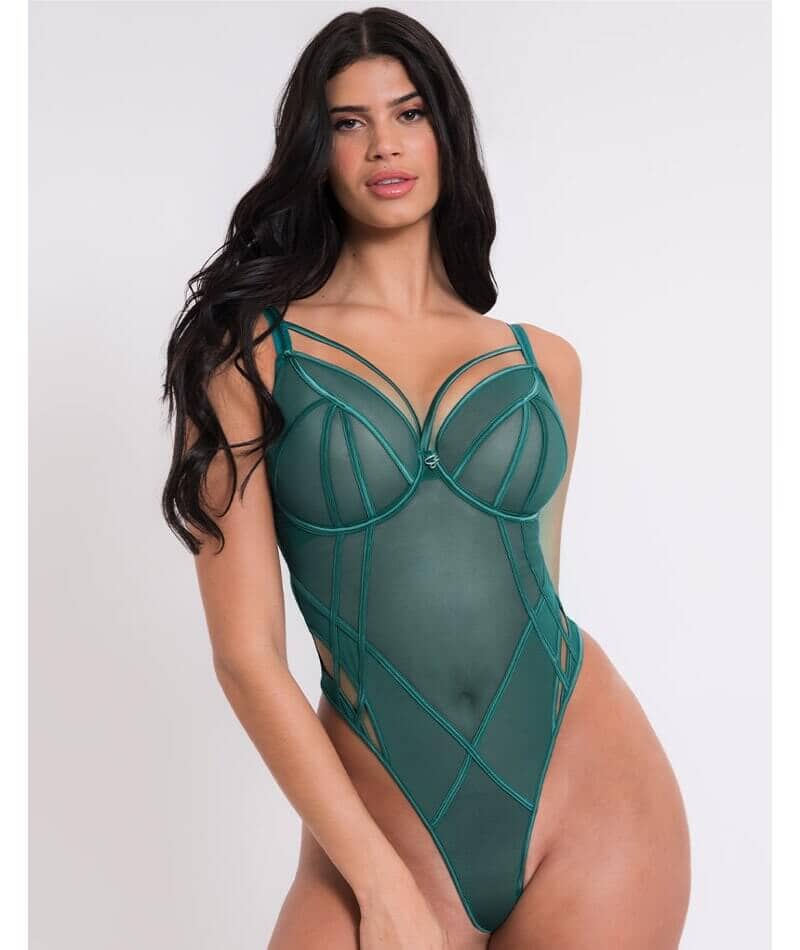 Scantilly Senses Plunge Bodysuit - Verdigris Green Bodysuits & Basques 