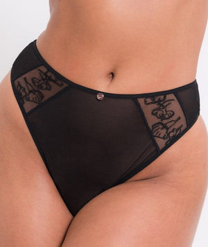 Scantilly Sheer Flora Deep Thong - Black Knickers 