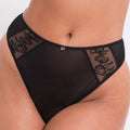 Scantilly Sheer Flora Deep Thong - Black